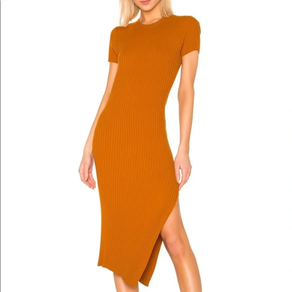 A.L.C. Minetta Rust Orange Ribbed Midi Asymmetrical Dress Size XL